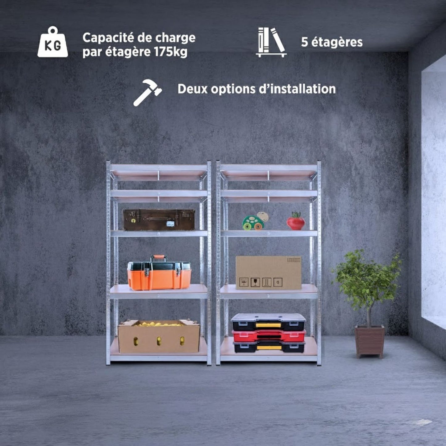 2 étagères métalliques solides 5 niveaux