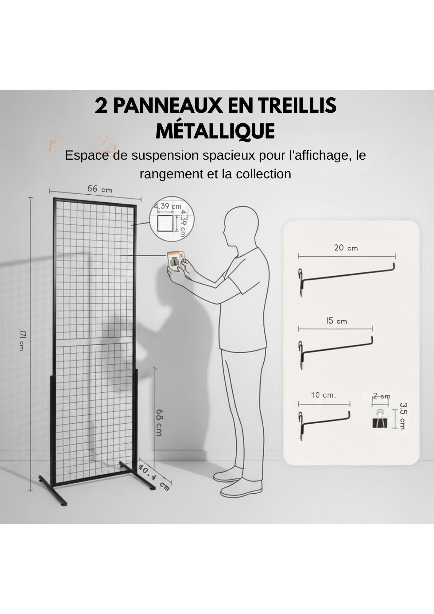 Lot de 2 panneaux muraux à grille double face