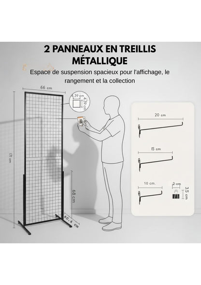 Lot de 2 panneaux muraux à grille double face
