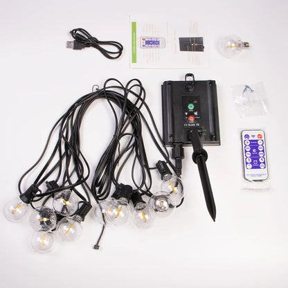 Guirlande solaire de 9.5 m avec 26 ampoules LED G40