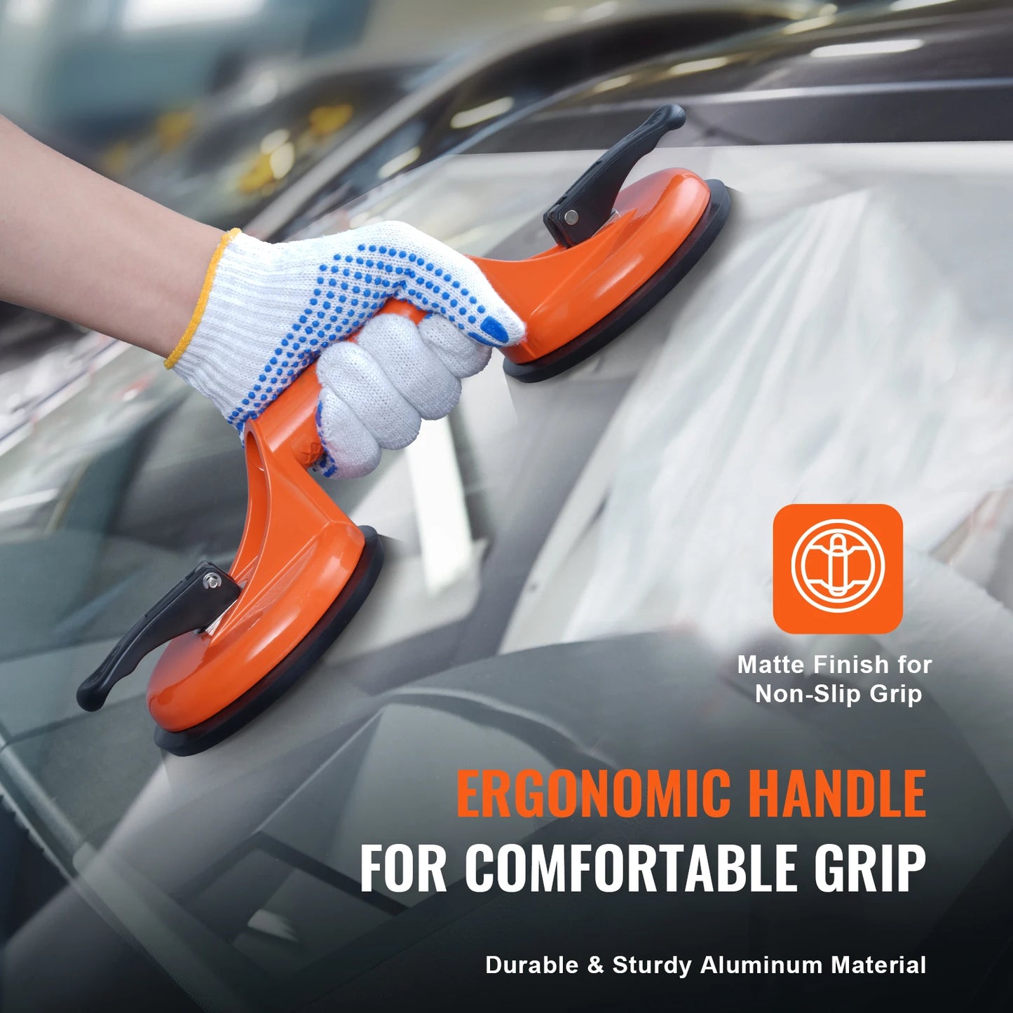 2 ventouses sous vide en verre, capacité 330 lb, avec poignée en aluminium