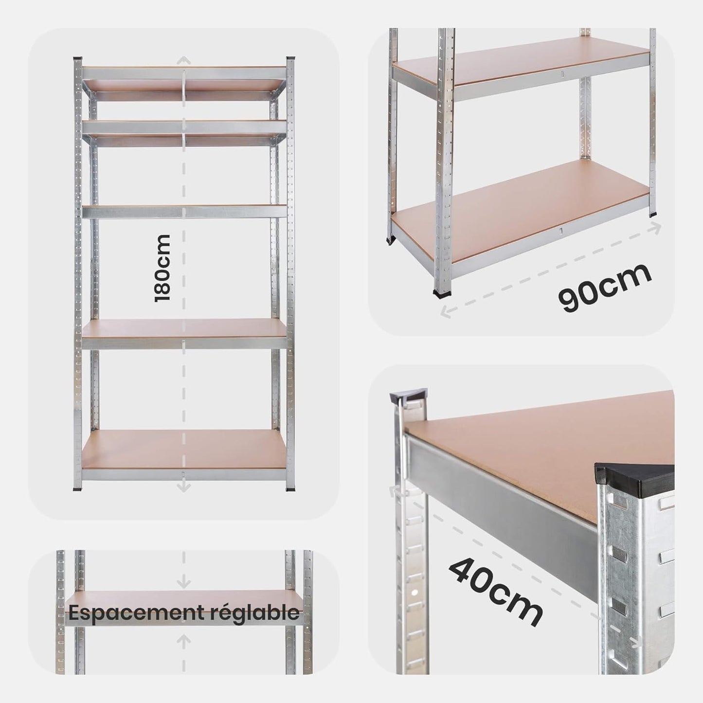 2 étagères métalliques solides 5 niveaux